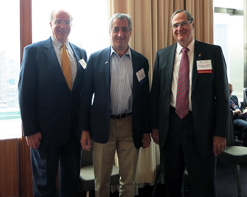 Dr. Paul Finger (center) poses for a photo with Dr. Stephen Edge (right) and Dr. David Winchester. Dr. Winchester serves as the Medical Director of Cancer Programs at the American College of Surgeons (ACS)